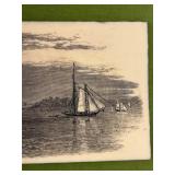 Artini Engraving Coastal Lighthouse & Sailboats in Ornate Frame