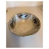 Speckled Ceramic Serving Bowl With Abstract Glaze