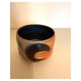 Glazed Ceramic Bowl - Blue Interior With Brown Drip Design