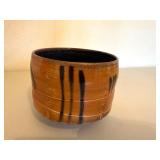 Glazed Ceramic Bowl - Blue Interior With Brown Drip Design