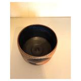 Glazed Ceramic Bowl - Blue Interior With Brown Drip Design