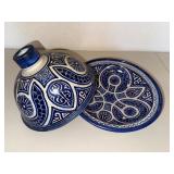 Moroccan Blue & Cream Ceramic Tagine