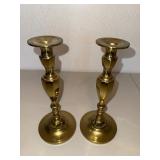 Brass-Tone Faceted Candlestick Holders - Pair