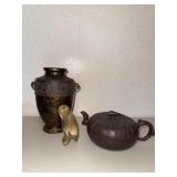 Asian Decorative Objects Mixed Lot - Lacquer Box, Vase, Teapot & Figurines