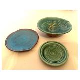 Handcrafted Blue-Green Ceramic Dish Set (Lot of 3)