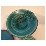 Handcrafted Blue-Green Ceramic Dish Set (Lot of 3)