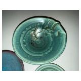 Handcrafted Blue-Green Ceramic Dish Set (Lot of 3)