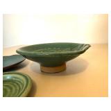 Handcrafted Blue-Green Ceramic Dish Set (Lot of 3)