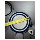 Arabia Finland Anemone Pattern Ceramic Dinnerware Set Cobalt Blue and Warm White Banded Plates Bowls