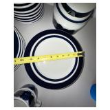 Arabia Finland Anemone Pattern Ceramic Dinnerware Set Cobalt Blue and Warm White Banded Plates Bowls