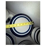 Arabia Finland Anemone Pattern Ceramic Dinnerware Set Cobalt Blue and Warm White Banded Plates Bowls