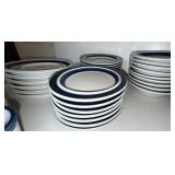 Arabia Finland Anemone Pattern Ceramic Dinnerware Set Cobalt Blue and Warm White Banded Plates Bowls