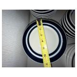 Arabia Finland Anemone Pattern Ceramic Dinnerware Set Cobalt Blue and Warm White Banded Plates Bowls