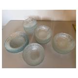 Clear Glass Floral Pattern Bowls & Plates Group of 25