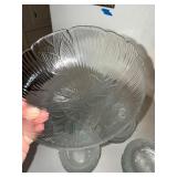 Clear Glass Floral Pattern Bowls & Plates Group of 25