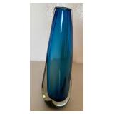 Blue & Clear Art Glass Bud Vase - 8 1/2" H
