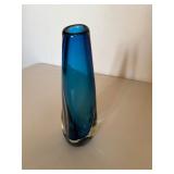Blue & Clear Art Glass Bud Vase - 8 1/2" H