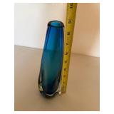 Blue & Clear Art Glass Bud Vase - 8 1/2" H