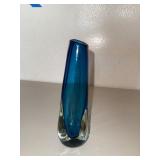 Blue & Clear Art Glass Bud Vase - 8 1/2" H