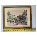 Set of 3 Vintage Framed Paris Street Scene Prints Gold Tone Frames