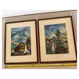 D.L. Morton Signed Mountain Landscape Watercolors - Pair of 2