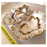 Ornate Divided Ceramic Serving Dish With Handle