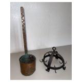 Copper Long-Handle Vessel & Wrought Iron Hanging Rack Mixed Lot