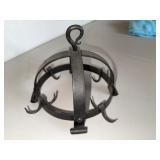 Copper Long-Handle Vessel & Wrought Iron Hanging Rack Mixed Lot
