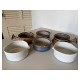 Bennington Potters and Stoneware soup bowls & Divided Baking Dish Mixed Lot (Lot of 7)