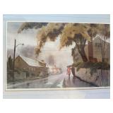 Martin Albom A.W.S. Signed Framed Rainy Street Artwork