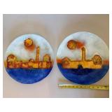 Fused Glass Cityscape Wall Art Plaques Set of 2