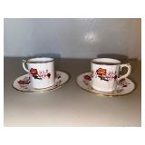 Royal Crown Derby Bali Bone China Cups & Saucers Pair