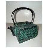 Green and Black Cast Iron Teapot With Infuser