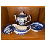 Johnson Brothers Blue Transferware Teaware & Serving Pieces Mixed Lot