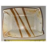 Handmade Speckled Stoneware Serving Tray With Brown Stripes