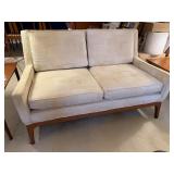 Vintage Mid Century Modern Loveseat Cream Upholstery Walnut Base