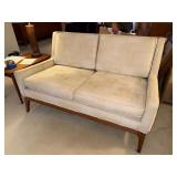 Vintage Mid Century Modern Loveseat Cream Upholstery Walnut Base