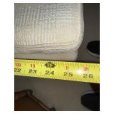 Vintage MCM Pair of Armless Upholstered Slipper Chairs Cane Back Wood Frame