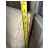 Vintage MCM Pair of Armless Upholstered Slipper Chairs Cane Back Wood Frame