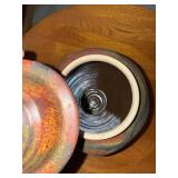 Studio Art Pottery Covered Jar Earth Tone Drip Glaze 8in