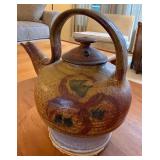 Glazed Ceramic Teapot With Abstract Bird Motif