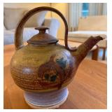 Glazed Ceramic Teapot With Abstract Bird Motif