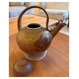 Glazed Ceramic Teapot With Abstract Bird Motif
