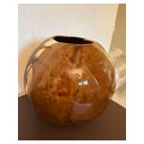 Signed Studio Pottery Globe Vase Brown Raku Style Art Ceramic 9in