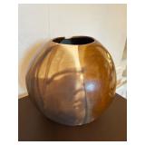 Signed Studio Pottery Globe Vase Brown Raku Style Art Ceramic 9in