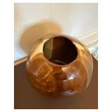 Signed Studio Pottery Globe Vase Brown Raku Style Art Ceramic 9in