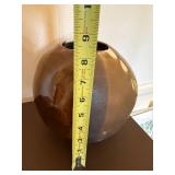 Signed Studio Pottery Globe Vase Brown Raku Style Art Ceramic 9in