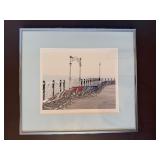 Framed Signed Ray Hartle Seaside Pier Deck Chair Print Silver Tone Frame