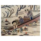 Framed Chinese Silk Embroidery River Scene Textile Wall Art