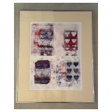 Signed Abstract Heart Motif Framed Print Wall Art by Israeli artist Did Houbara Approx 26x33